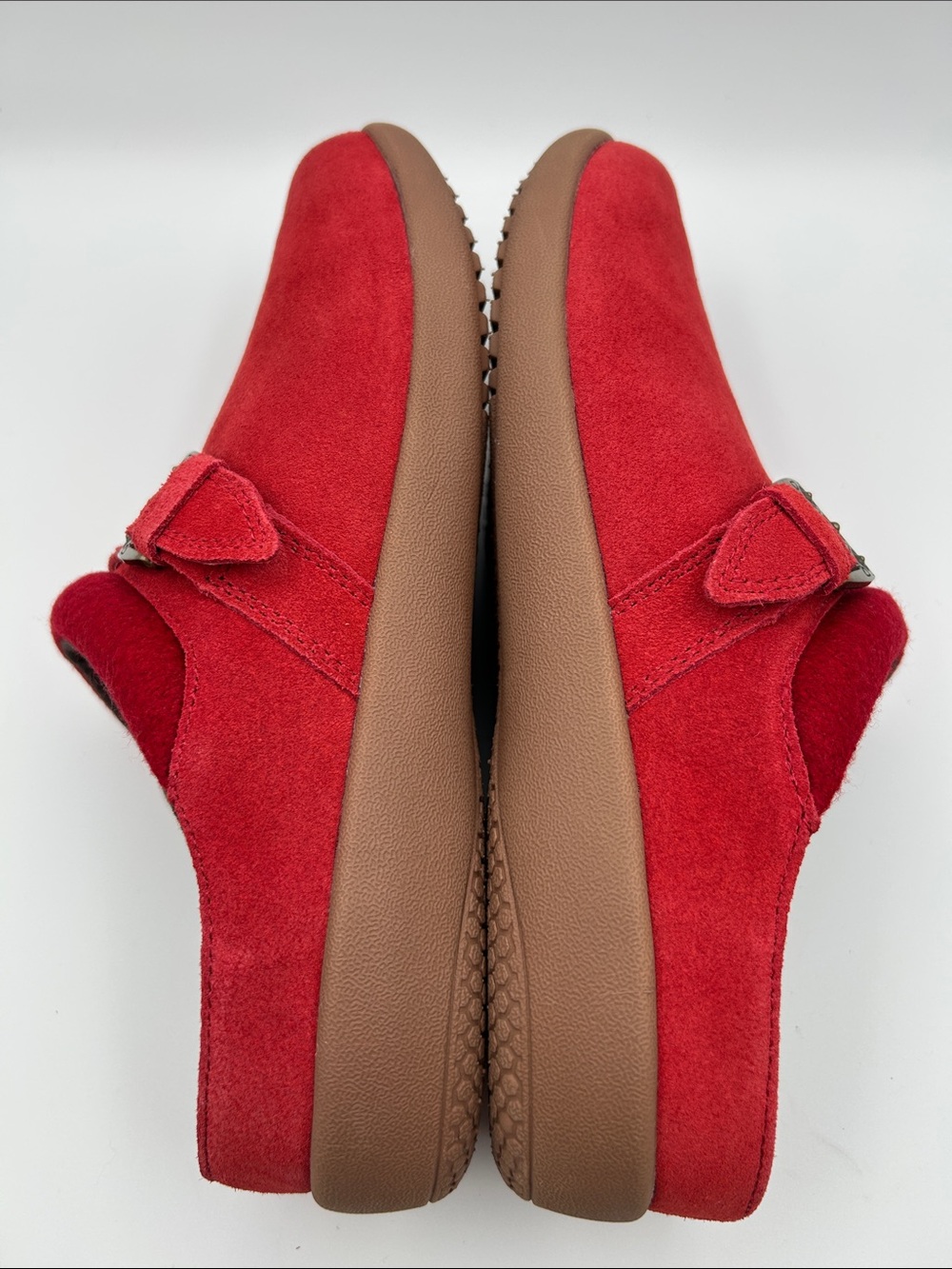 REVITALIGN (WIDE, 9D) Ashley Desert Red Suede Slip-On Clogs with Buckle Accent - Picture 16 of 16